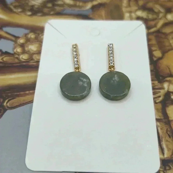 J Crew Jade Green Marble Disc Gold Tone Stud Earrings Womens - Picture 4 of 7